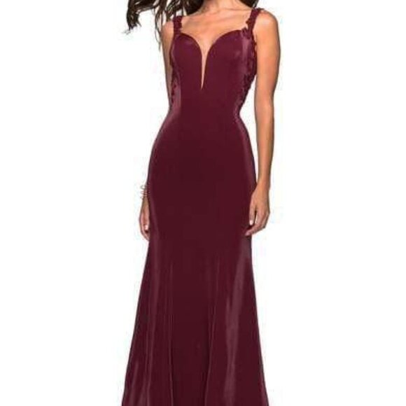 NWT La Femme 27474 Prom Dress Two Tone Jersey Wine Size 0 - Picture 1 of 6
